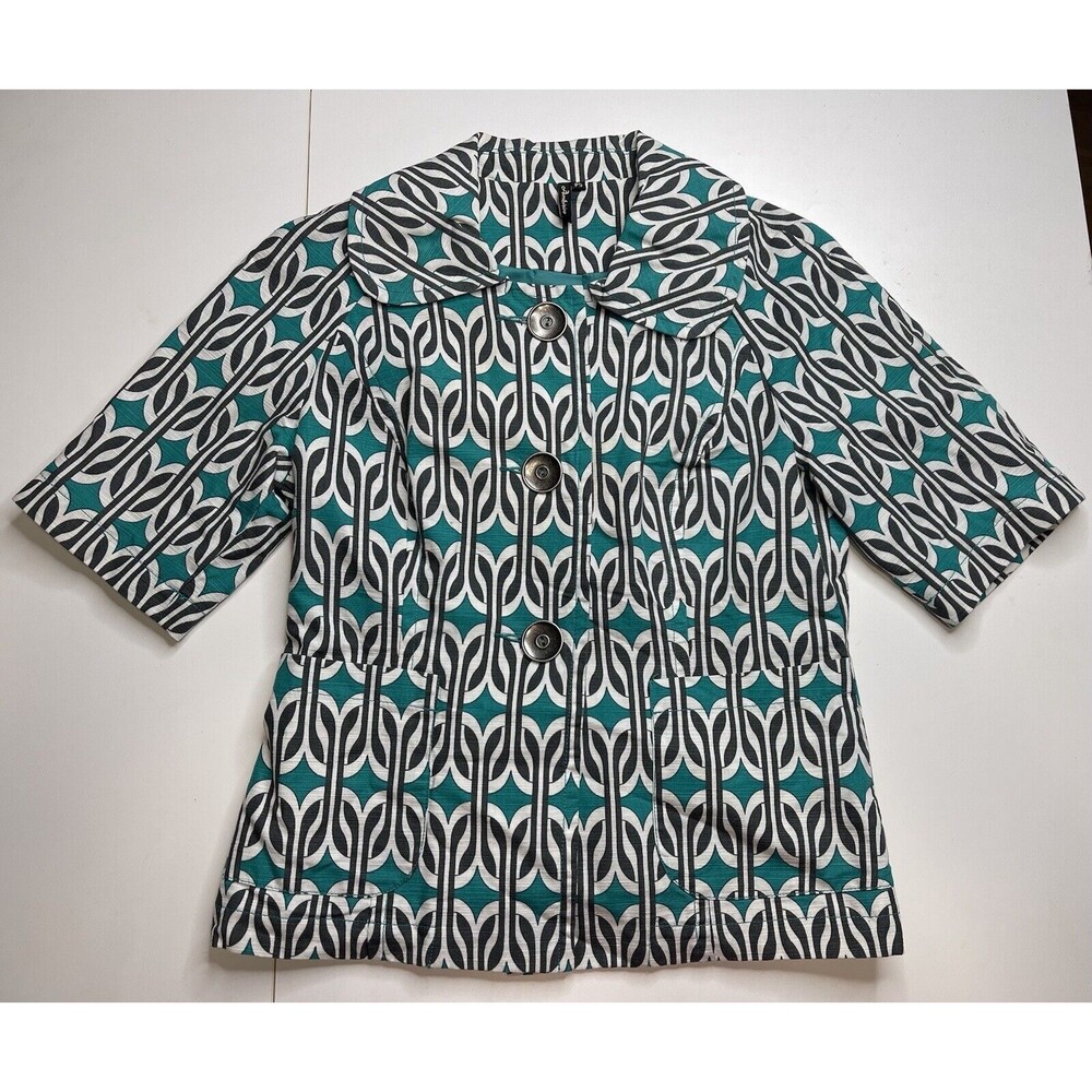 Womens PS Ambition Tea black white geometric S/S cotton blazer jacket pkts XC